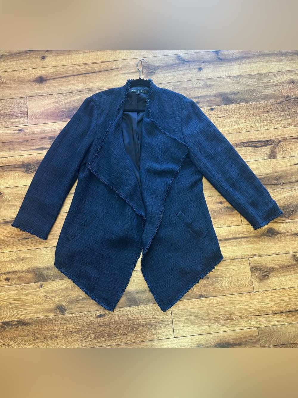 Lafayette 148 New York blue woven open jacket